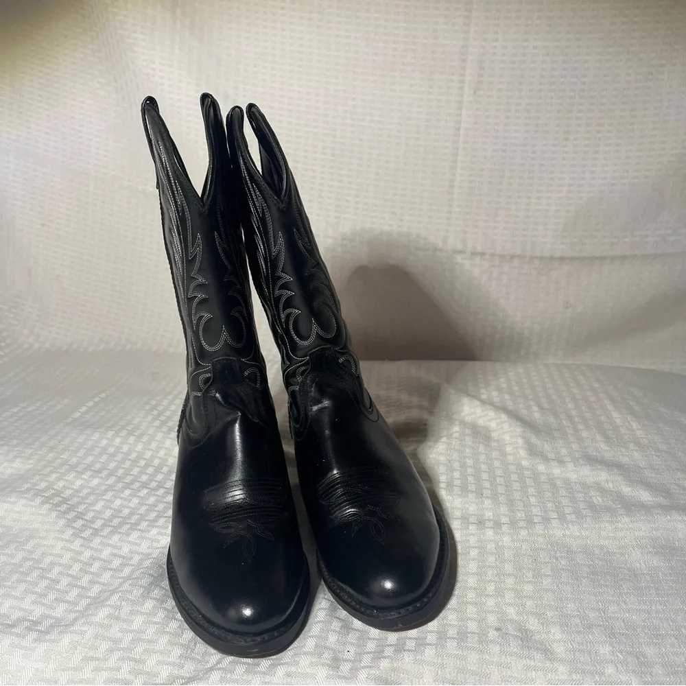 Women Black Leather Cowboy Boots - Picture 5 of 6